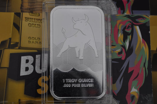 1oz Silver Bar | Wall Street Bull | .999 Fine Silver | Symbol of Strength & Prosperity