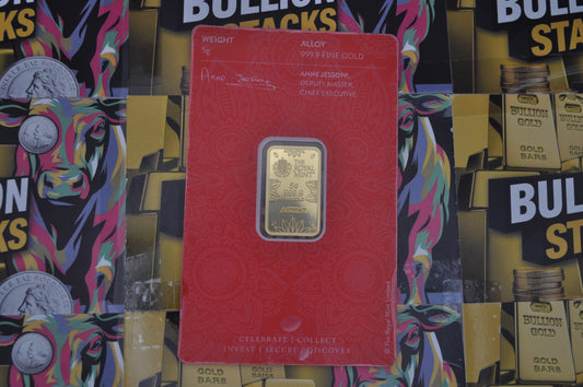 Royal Mint 5g Gold Bar – Om Edition | .9999 Fine Gold | Sealed Assay Sleeve