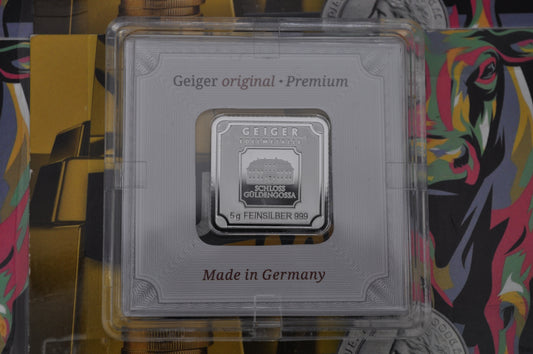 5g Geiger Edelmetalle Silver Square | .999 Fine Silver | Security-Enhanced Minted Bar in Capsule