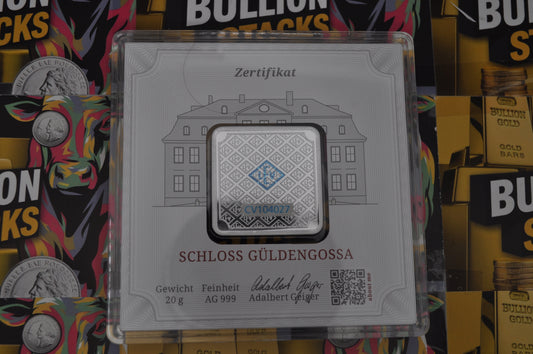 20g Geiger Edelmetalle Silver Square | .999 Fine Silver | Premium Security Bar in Capsule