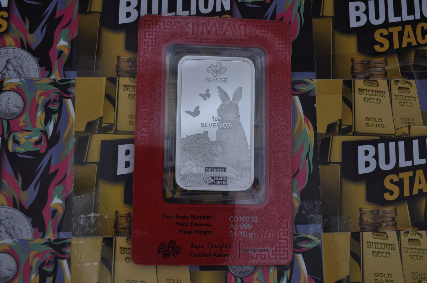 1oz Silver Bar - PAMP Suisse Lunar Calendar Series: Year of the Rabbit | .999 Fine Silver | In Assay