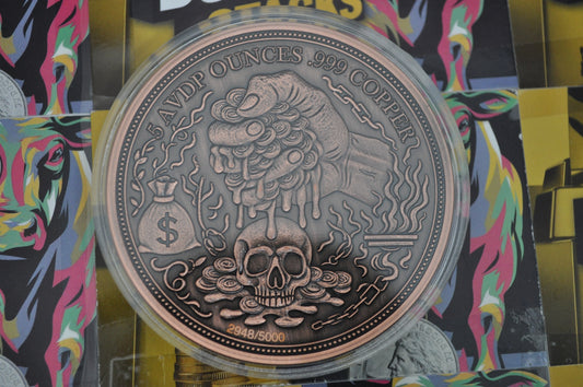 5 oz .999 Copper "The Price of Greed" Round