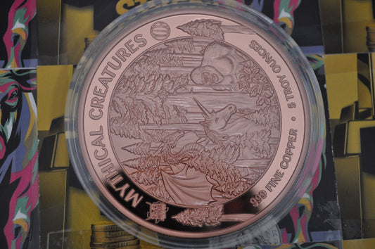 Dragon Mythical Creatures Colorized Gilded Reverse Proof 5 oz Copper Round