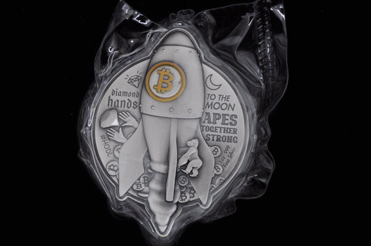 Apes Together Strong – Bitcoin Rocket 1oz Silver Coin | République du Tchad | .999 Fine Silver | Limited 5,000 Mintage