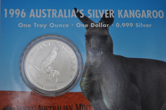 1996 1oz Silver Kangaroo Coin – Frosted Uncirculated – In Assay