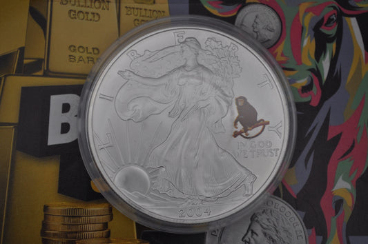 2004 1oz American Silver Eagle – Monkey Privy Mark – .999 Fine Silver