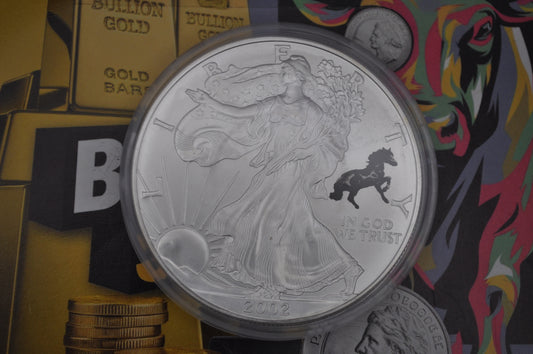 2002 1oz American Silver Eagle – Horse Privy Mark – .999 Fine Silver