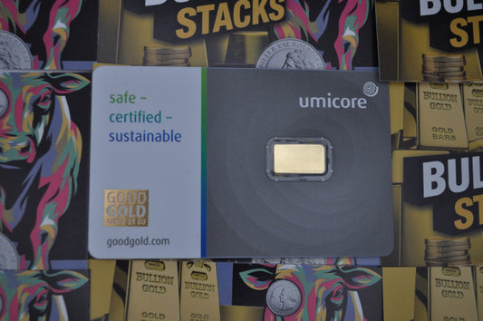 1g Gold Bar – Umicore | .9999 Fine Gold | Sealed Assay Card
