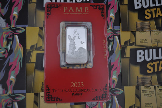 10g Silver Bar – PAMP Suisse 2023 Lunar Rabbit | .999 Fine Silver | Sealed Assay Card