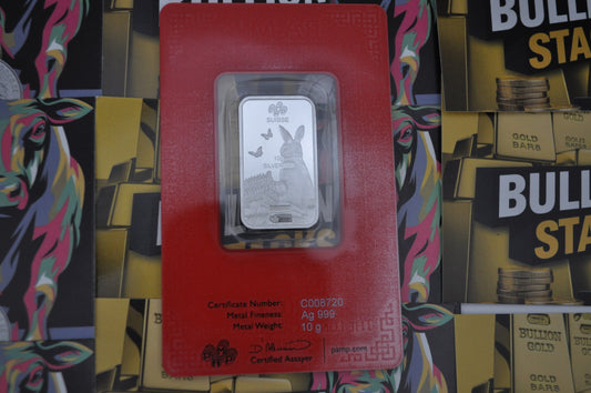 10g Silver Bar – PAMP Suisse 2023 Lunar Rabbit | .999 Fine Silver | Sealed Assay Card