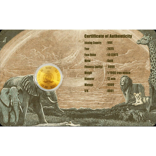 2025 Niue Noahâs Ark 1/1000 oz .9999 Gold Coin in Card