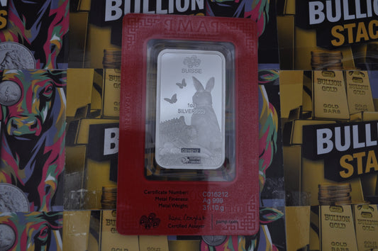 1oz Silver Bar - PAMP Suisse Lunar Calendar Series: Year of the Rabbit | .999 Fine Silver | In Assay