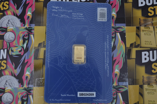 1g Gold Britannia | Royal Mint | .9999 Fine Gold | Advanced Security Design | In Assay Card