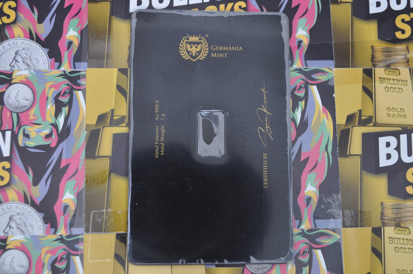 1g Gold Bar | Germania Mint | .9999 Fine Gold | Black Assay Card | Serialized