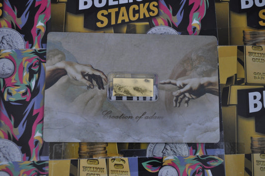 1/1000 oz Niue “Creation of Adam” Gold Bar – .9999 Fine Gold | Biblical Series | Sealed Card