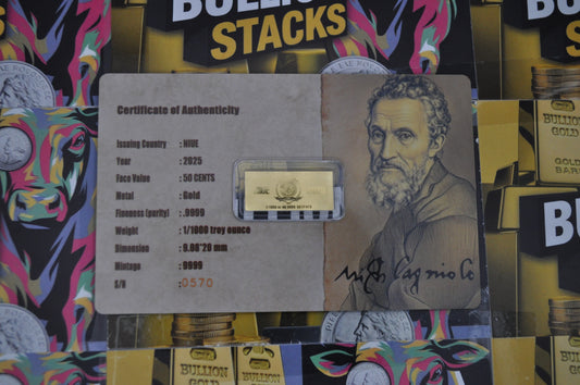 1/1000 oz Niue “Creation of Adam” Gold Bar – .9999 Fine Gold | Biblical Series | Sealed Card