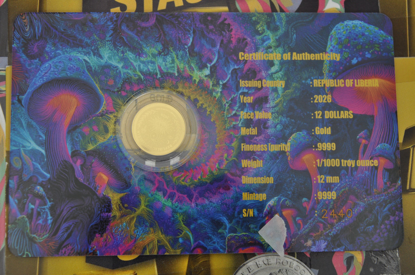 Republic of Liberia – Magic Mushrooms  1/1000th oz Gold Coin | .9999 Fine Gold