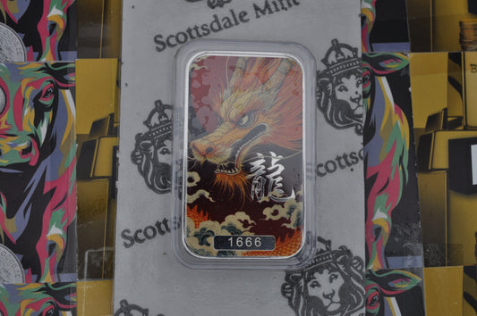 2025 1oz Silver Dragon Bar | Kuángyǐng | Scottsdale Mint | .999 Fine Silver | OMP