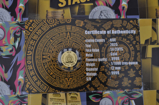 Niue 1/1000th oz Gold Aztec Calendar Coin in Card | Limited to 9,999 | .9999 Fine Gold