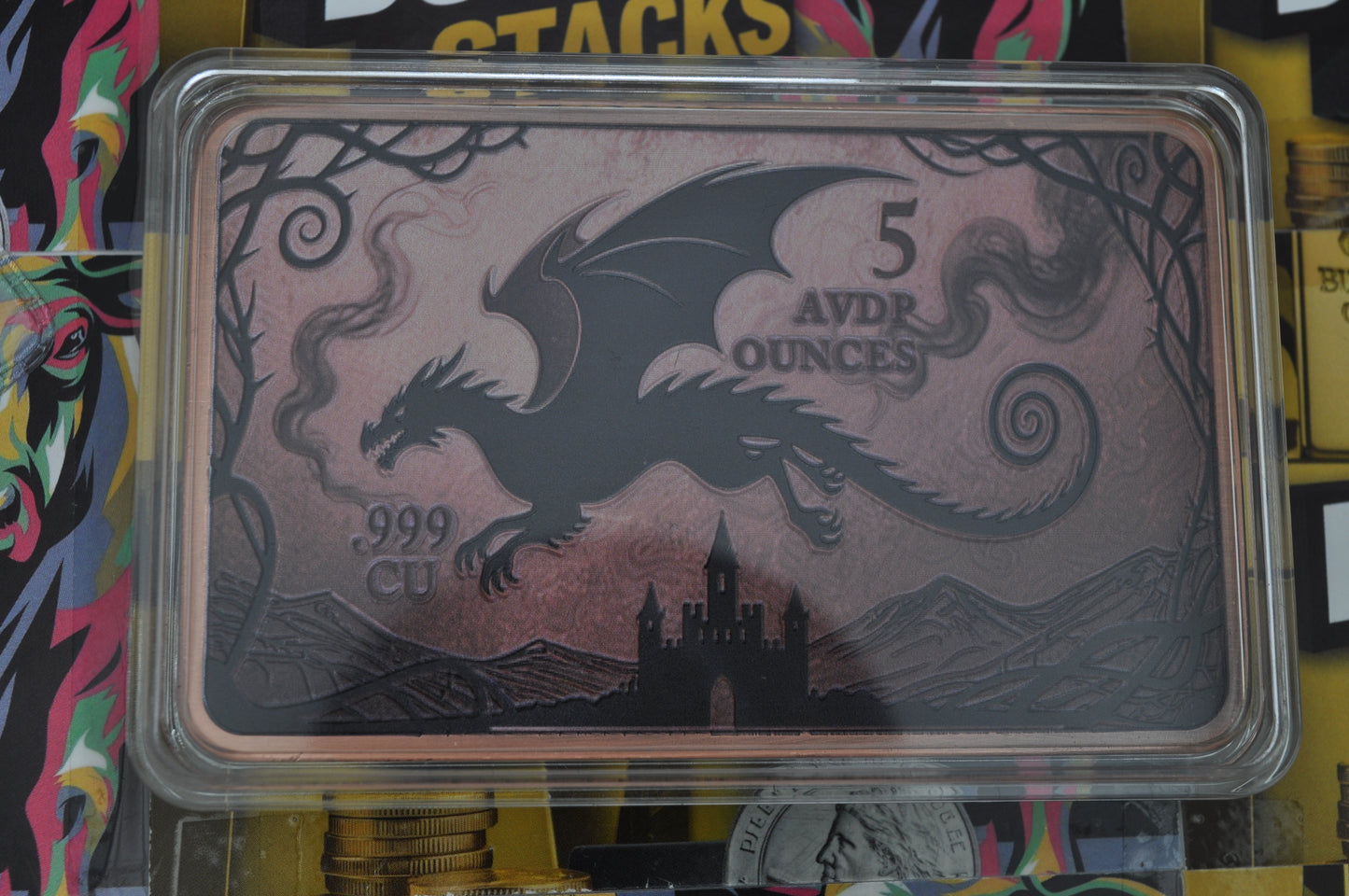 5 oz Copper Bar – “Flying Dragon” | .999 Fine Copper | High-Detail Engraving | In Capsule
