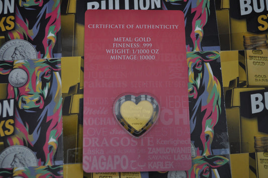 1/1000th oz Gold "Happy Valentine’s Day" Bar
