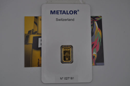1g Gold Metalor Bar – In Assay Packaging