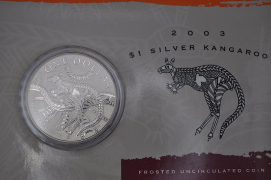 2003 1oz Silver Kangaroo Coin – Frosted Uncirculated – In Assay