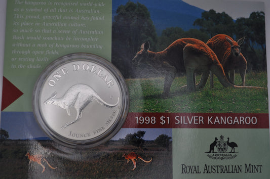 1998 1oz Silver Kangaroo Coin – Frosted Uncirculated – In Assay