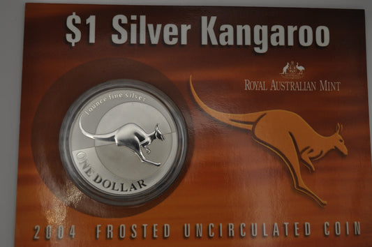 2004 1oz Silver Kangaroo Coin – Frosted Uncirculated – In Assay