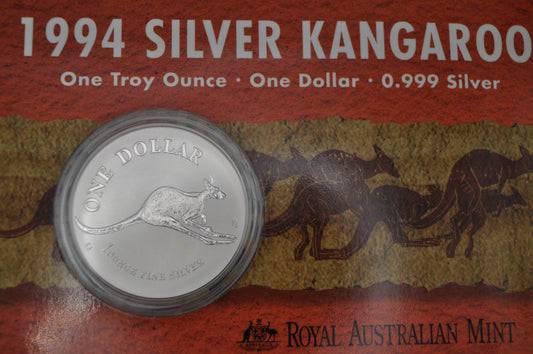 1994 1oz Silver Kangaroo Coin – Frosted Uncirculated – In Assay