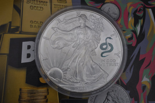 2001 1oz American Silver Eagle – Snake Privy Mark – .999 Fine Silver