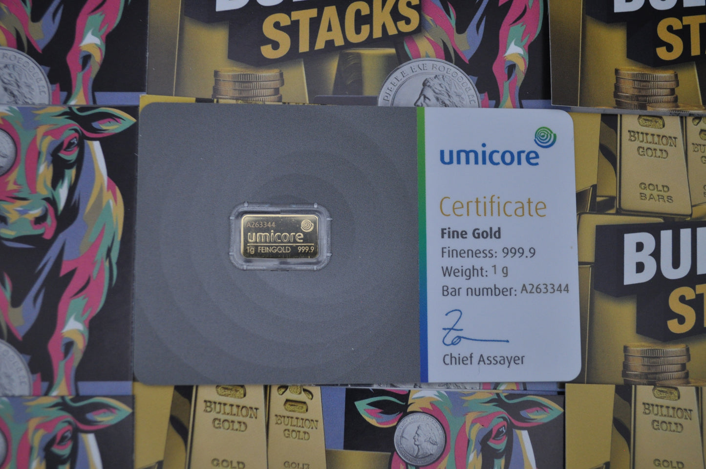 1g Gold Bar – Umicore | .9999 Fine Gold | Sealed Assay Card
