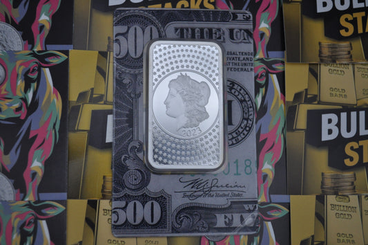 PAMP Suisse Morgan $500 Bill – 50g Silver Bar | .999 Fine Silver | In Assay Card