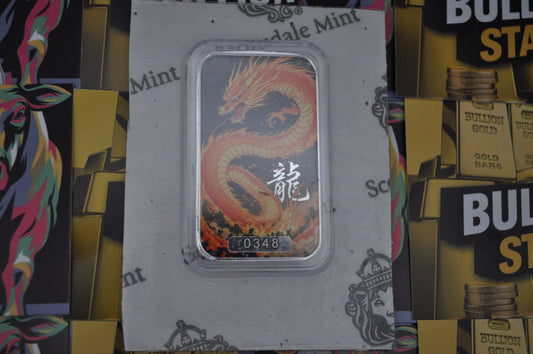 1oz Silver Dragon Bar “Huǒyǎn” – Scottsdale Mint | .999 Fine Silver | OMP Sealed